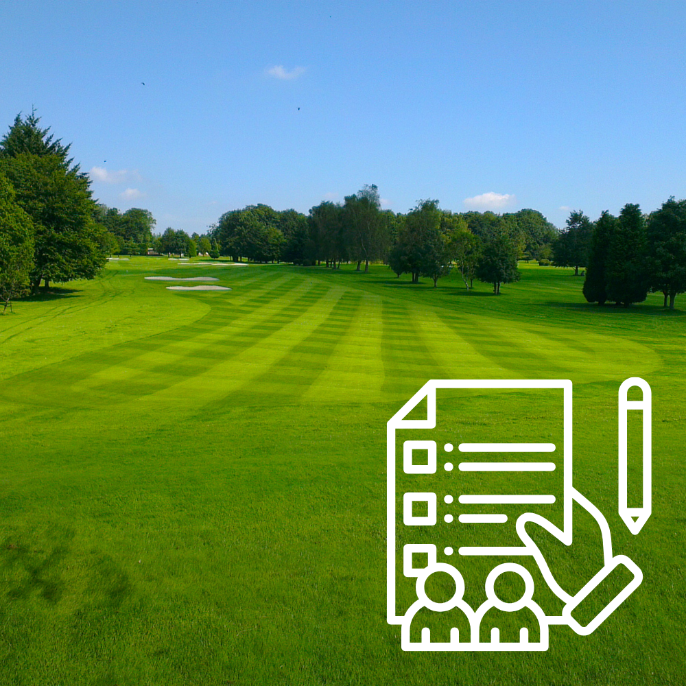 tournament preparation, grren fairway with blue sky, check list